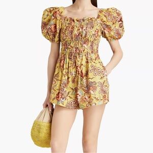 Ulla Johnson Arlo Playsuit Floral Yellow Romper with Puff Sleeves womens size 2